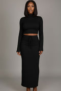 Mock Neck Bell Sleeve Crop Top & Maxi Skirt Set