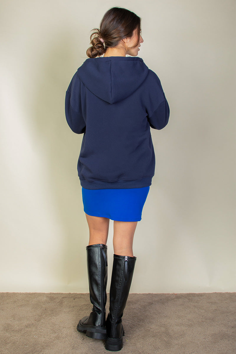 Graphic Drop Shoulder Zipper Up Hoodie