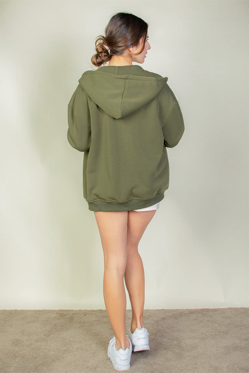 Graphic Drop Shoulder Zipper Up Hoodie