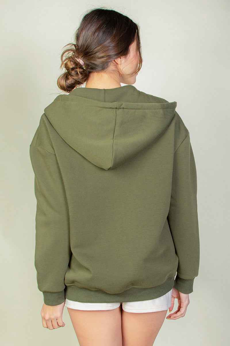 Graphic Drop Shoulder Zipper Up Hoodie