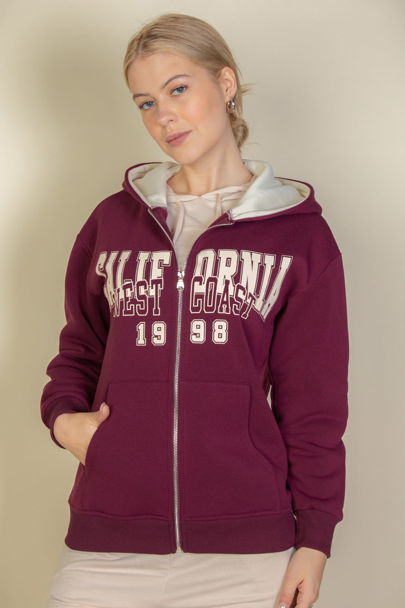 Graphic Drop Shoulder Zipper Up Hoodie
