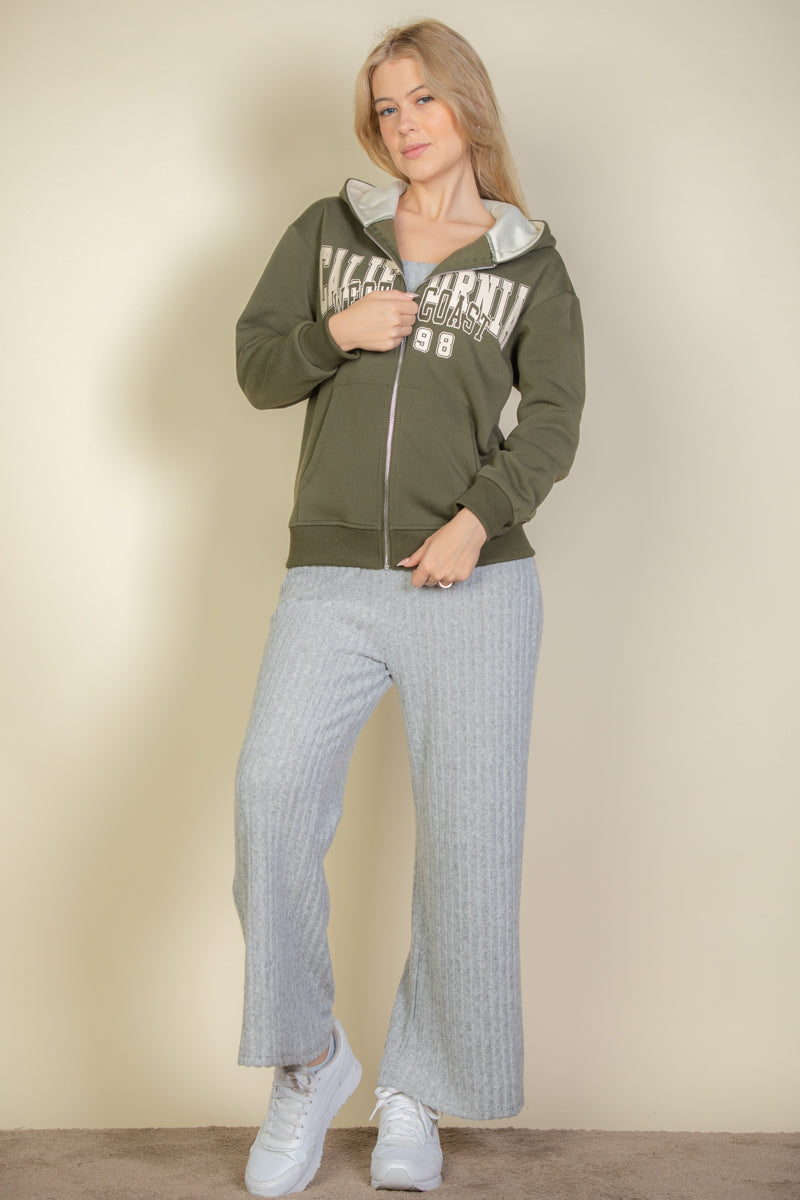 Graphic Drop Shoulder Zipper Up Hoodie