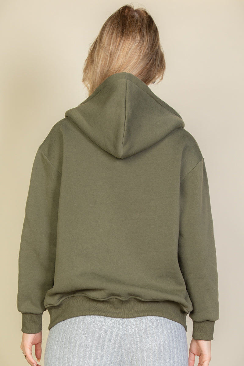 Graphic Drop Shoulder Zipper Up Hoodie