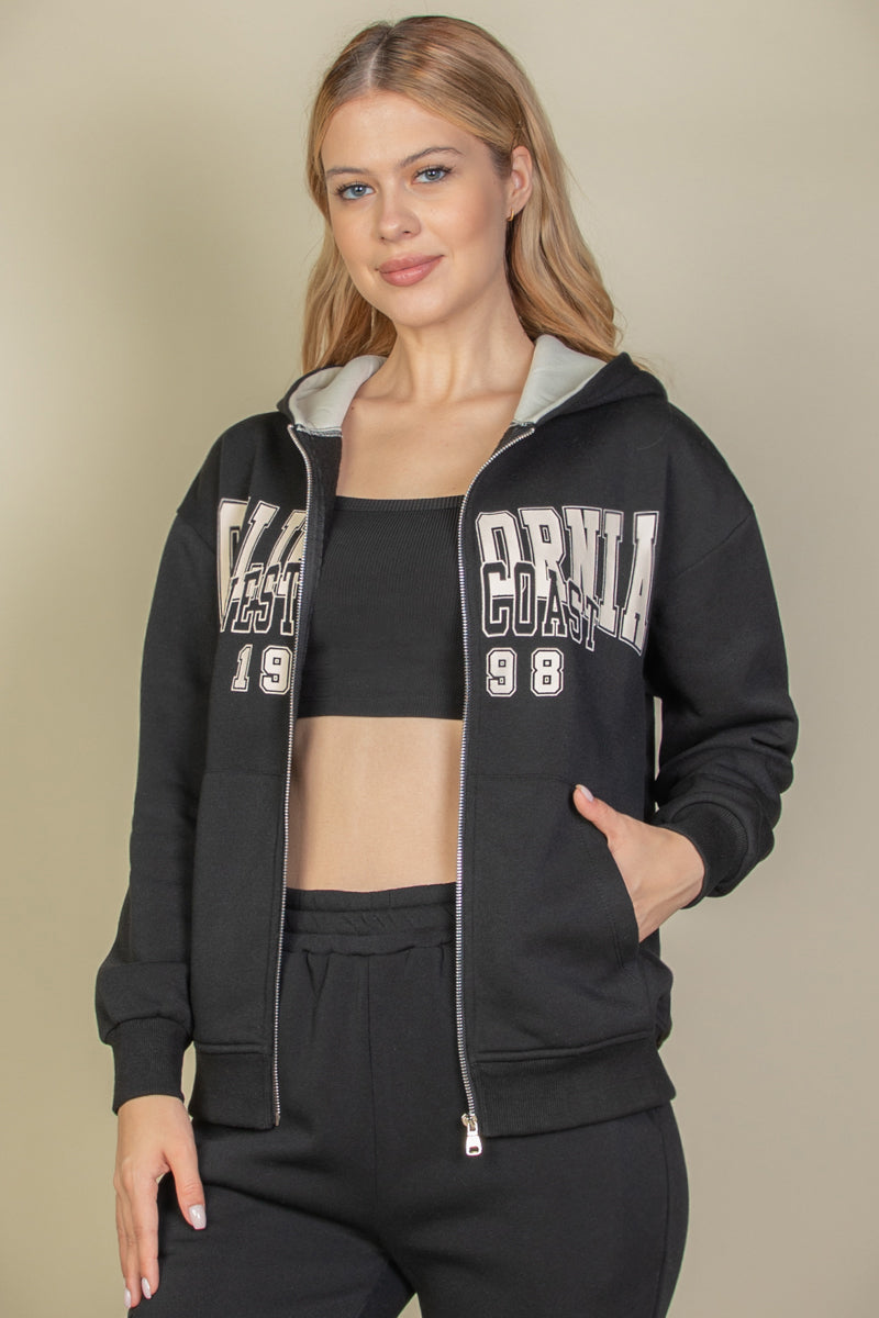 Graphic Drop Shoulder Zipper Up Hoodie