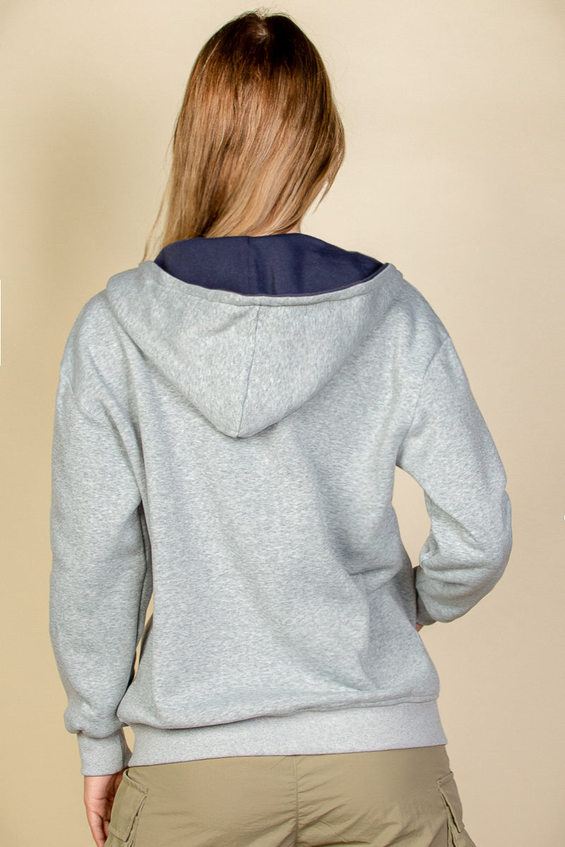 Graphic Drop Shoulder Zipper Up Hoodie