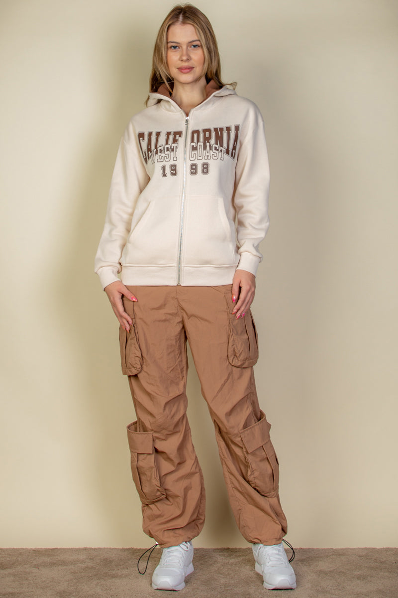Graphic Drop Shoulder Zipper Up Hoodie