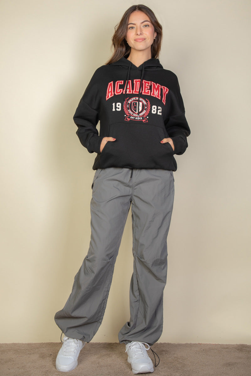Graphic Kangaroo Pocket Drawstring Hoodie