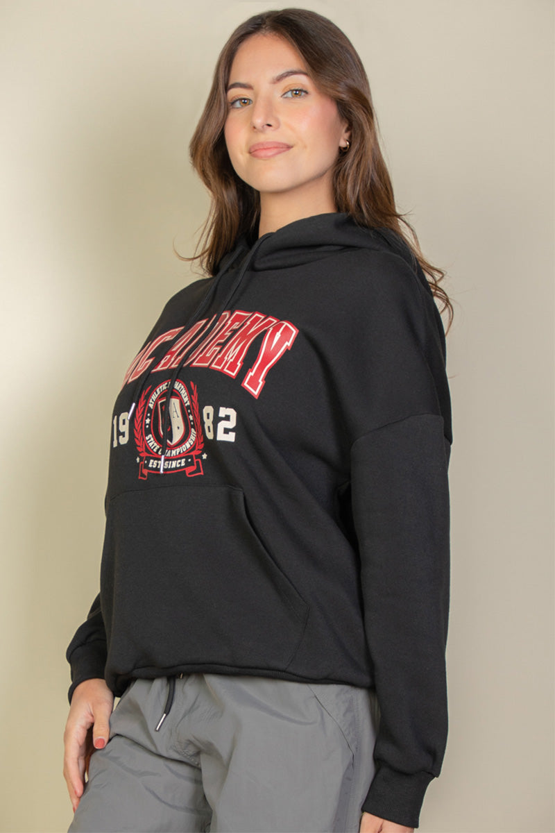 Graphic Kangaroo Pocket Drawstring Hoodie