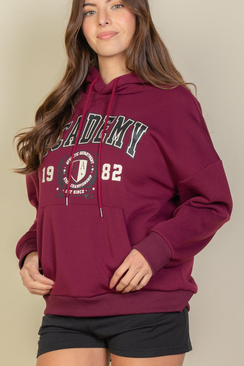 Graphic Kangaroo Pocket Drawstring Hoodie