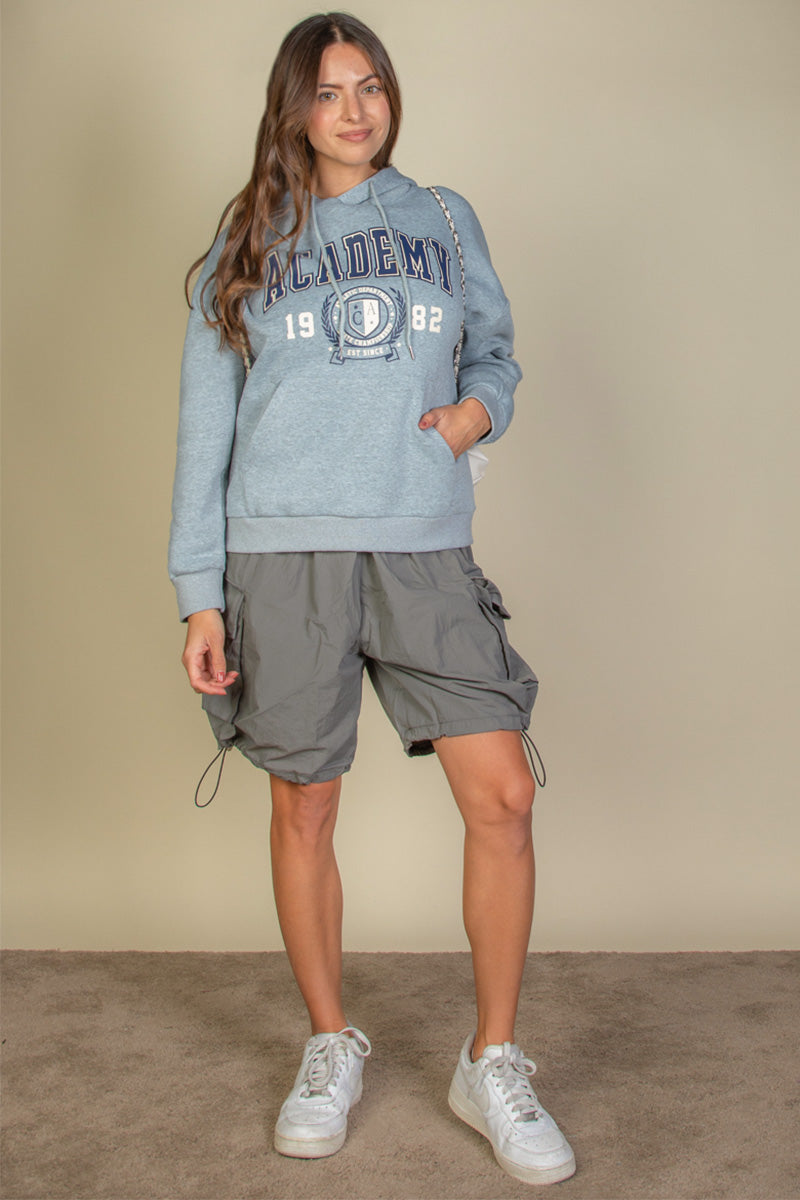 Graphic Kangaroo Pocket Drawstring Hoodie